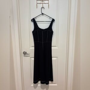 LOFT Black Contrast Stitch Midi Dress Size 2